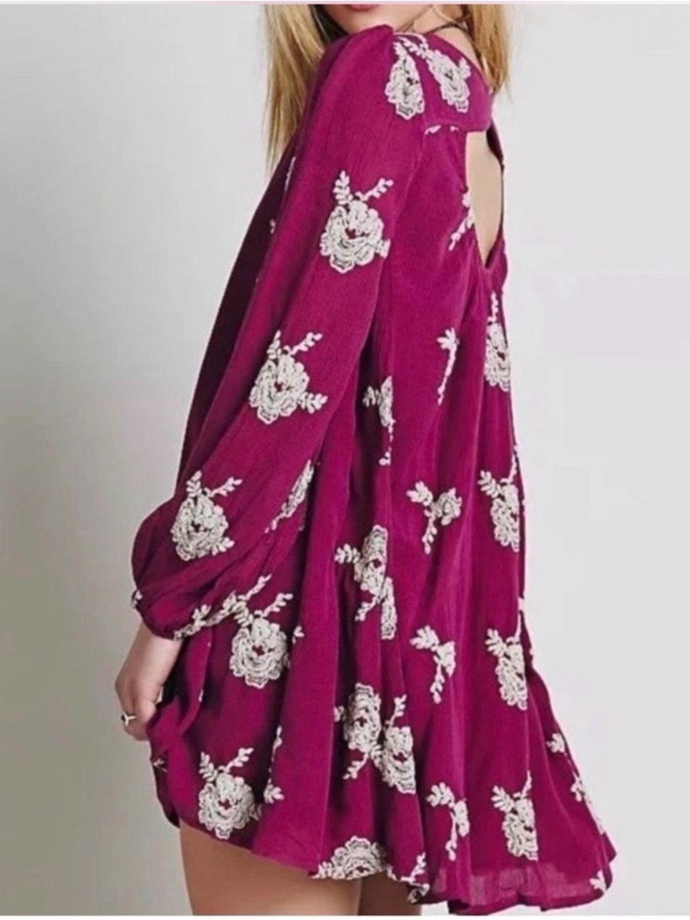 Free People Emma Swing Mini Dress Austin Floral Embroidered Boho Tunic Large - Picture 2 of 5